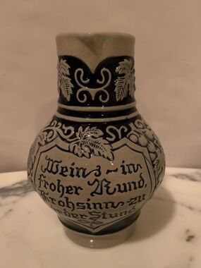 Vintage Gerz West German Salt Glaze Stoneware Wine Pitcher .5L Cobalt Blue